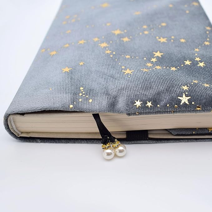 BLBMH Book Covers for Paperbacks Fit for 5.5x8.5 inch Adjustable Book Jacket for Women Book Lovers Gifts Soft Cloth Protector for Bible Novels Notebook Journal - Stars Grey 8.5in