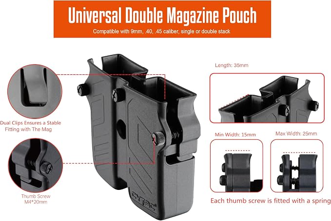 Universal Double Magazine Pouch Fit 9mm 10mm .40 .45 Caliber Dual & Single - Image 3