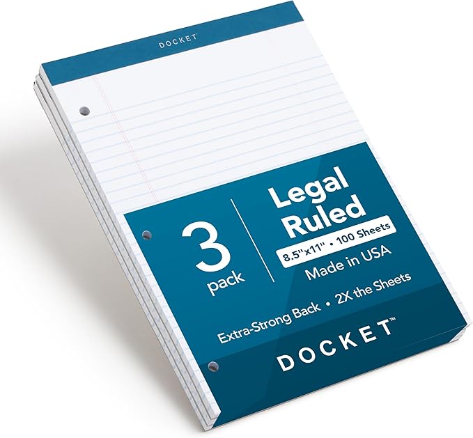 TOPS Docket Writing Pads, 8-1/2" x 11-3/4", Legal Rule, 3-Hole Punched by TOPSProducts