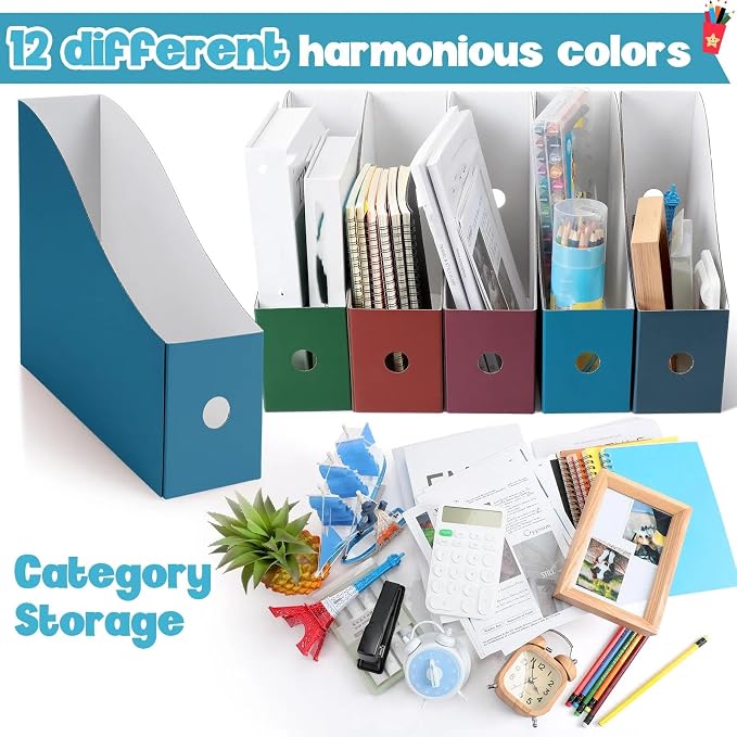 Colarr 12 Pack Cardboard Magazine Holders 12 Colors Magazine Storage Box - Image 3