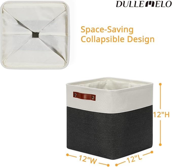 DULLEMELO Set Of 4 Cube Storage Bins, Fabric Storage Basket for Shelves Closet Nursery Toy Storage, 12 Inch Collapsible Fabric Bins for Toy Book Magazine Towel Organizers(4 Pack - 12" White&Black)-DeskLoop Office