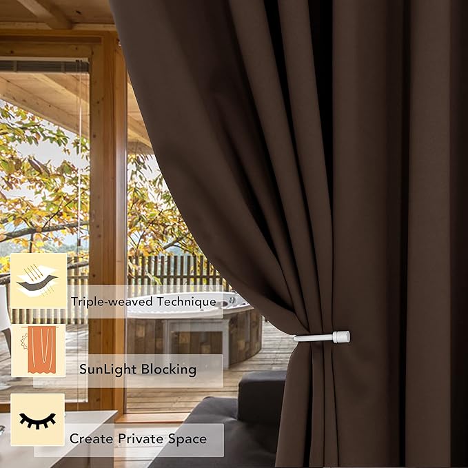 BONZER Room Divider Curtain Screen Partitions Total Privacy Wall Grommet Wide Blackout Curtains for Living Room, 84L x 70W Inch (7L x 5.8W ft), 1 Panel, Chocolate-DeskLoop Office