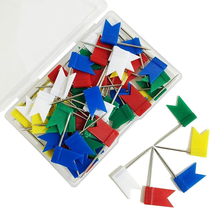 60 Pieces Multi-Color Flag Travel Map Push Pins by TTSAM
