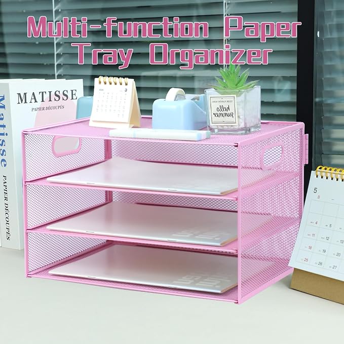 3 Tier Lettrer Tray Organizer, Metal Mesh Desk File Organizer - Image 7
