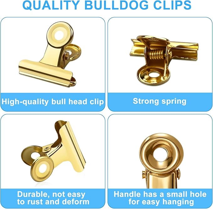 60 Pcs Metal Bulldog Clips Small Gold Binder Clips, Mini Bull Hinge Clips - Image 3