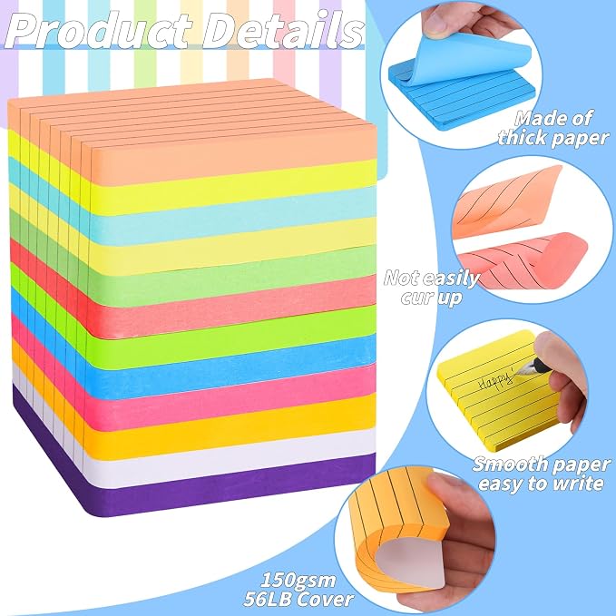 60 Pads Round Corner Lined Sticky Notes 3x3 in Post, 12 Bright Colors - Image 3