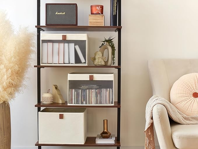 StorageWorks Closet Storage Bins, Extra Large Storage Baskets with Clear Window and Handles, Foldable Fabric Organizer for Clothes, Shelves, Beige, 3 Pack-DeskLoop Office