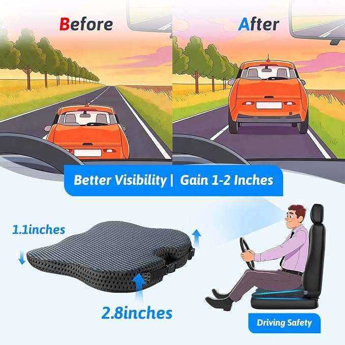 Wedge Car Seat Cushion for Better Visibility & Sciatica Pain Relief - Image 3