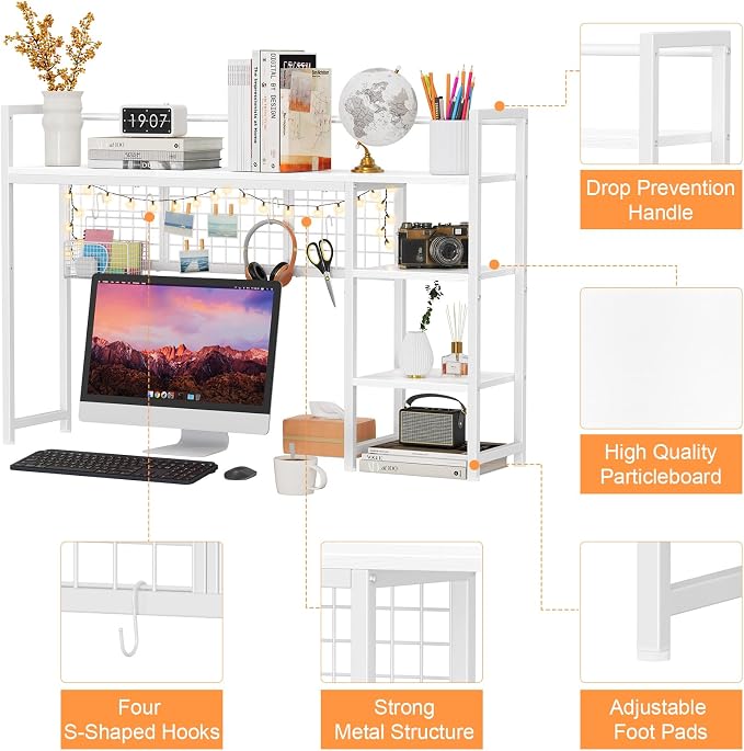 Snughome Desk Shelf, 44.9" Desktop Organizer Shelf, Desk Hutch - Image 8
