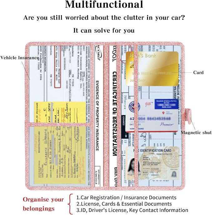 TILDOSAC Car Registration & Insurance Card Holder Leather Auto Glove Box - Image 2