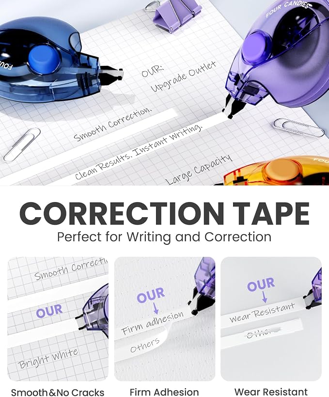 Four Candies Silent Correction Tape, Ergonomic Easy-to-Use Applicator, Fast - Image 3