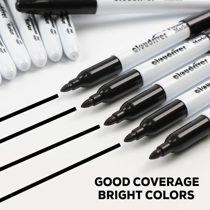 cloudriver Black Permanent Markers Fine Tip, 60 Packs Permanent Markers Bulk - Image 5