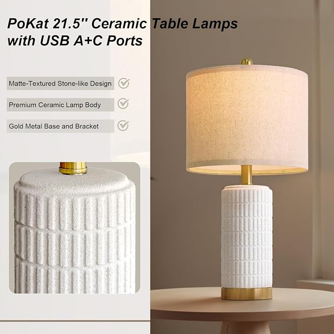 PoKat 21.5'' Stone-Like Bedside Table Lamps Set of 2 - Image 4