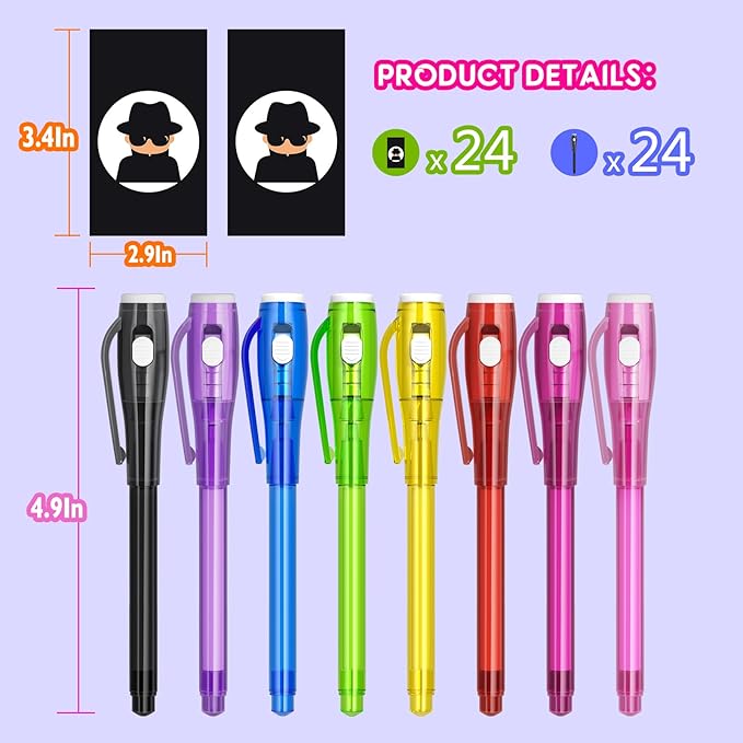 Invisible Ink Pen Spy Game for Kids, Party Favors Toys for Girls Boys, Magic Markers for Boys Girls Fun Outdoor Toys, Birthday for 6-13 Year Old Girls Boys (24PCS+Black Notebooks)-DeskLoop Office