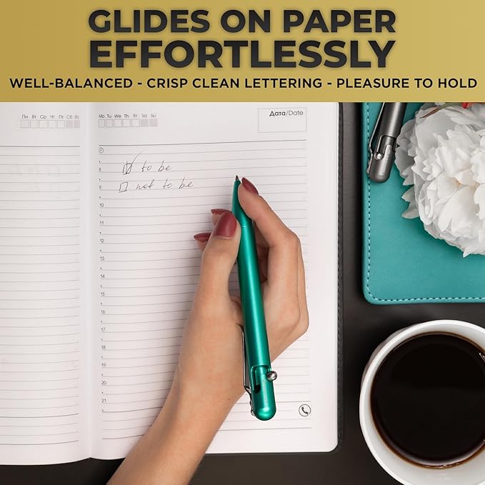 BASTION Luxury Slim Bolt Action Pen, Lightweight Aluminum EDC Pen with Fine Tip, Professional Ballpoint Pen for School and Work - Seafoam-DeskLoop Office