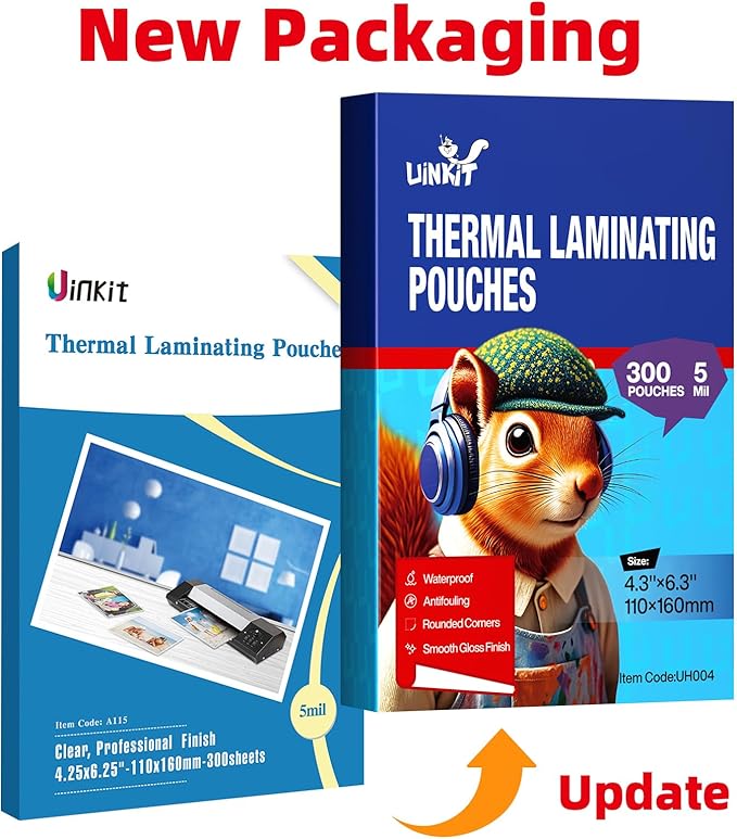 Uinkit 300Pack Thermal Laminating Pouches Card Size 4.3x6.3Inches 5Mil Thickness Laminating Sheets for Extra Protection Sealed 4x6 inches Photo Clear Glossy,Lamination Sheets Paper for Laminator-DeskLoop Office