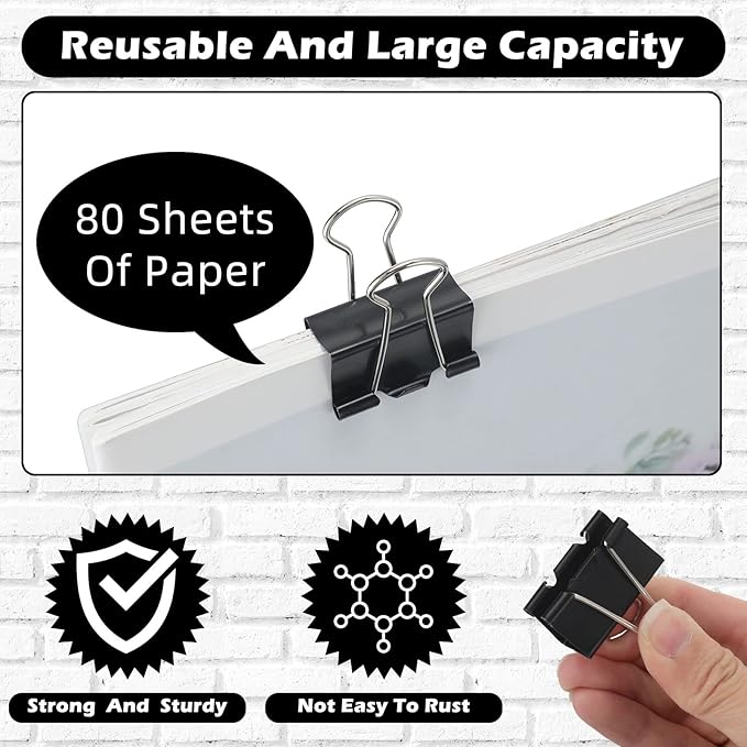 Yexiya 600 Pcs Medium Binder Clips Paper Clips Office Supplies Paper Clamps for Teachers Students School Office Business Paperwork Supplies (Black, 1.25 Inch)-DeskLoop Office