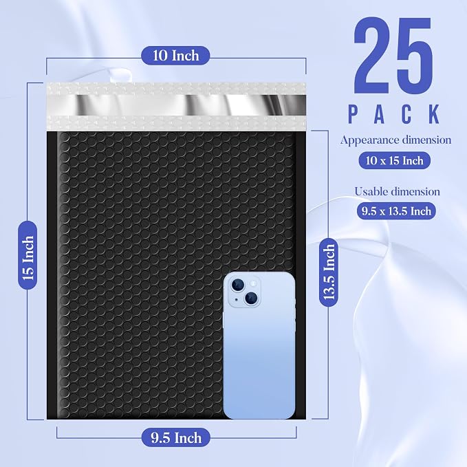 Fuxury Bubble Mailers 9.5x14.5" 25 Pack Black Large Padded Envelopes | Usable - Image 2