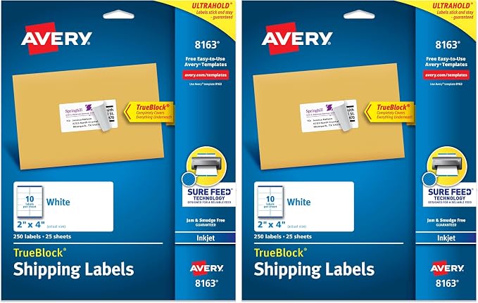 Avery Shipping Labels, 250 Labels | Sure Feed Technology | Pack of 2 | Model by Avery