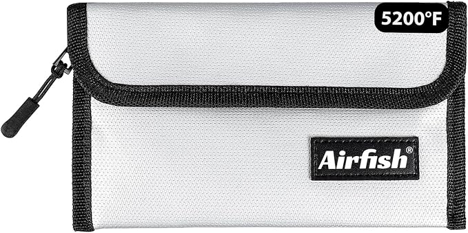 Airfish Fireproof Money Bag, 5 x 8 inches Fireproof Wallet, Waterproof Cash Bag by Airfish