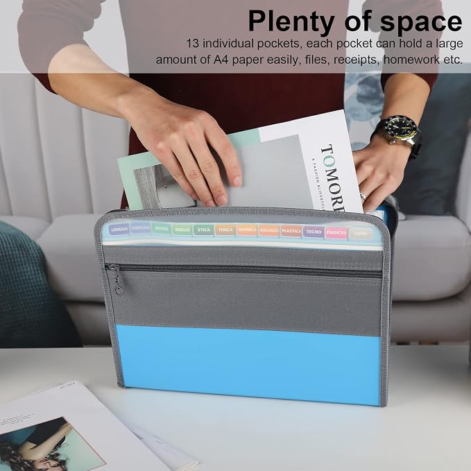 NAFY Expanding File Folders, 13 Pockets, A4 Letter Size, Portable Accordion - Image 2