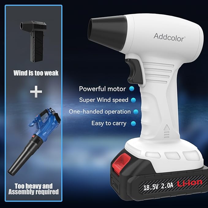 Leaf Blower Cordless, Portable Handheld Blowers with 18.5V 2.0Ah Battery and Charger, Electric Leaf Blower for Dust Snow Blowing, Lawn Care, Patio, White-DeskLoop Office