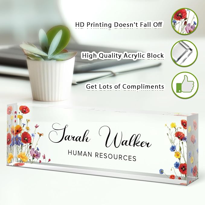 Name Plate for Desk, Desk Name Plate Personalized, Flowers Office Decor for - Image 3