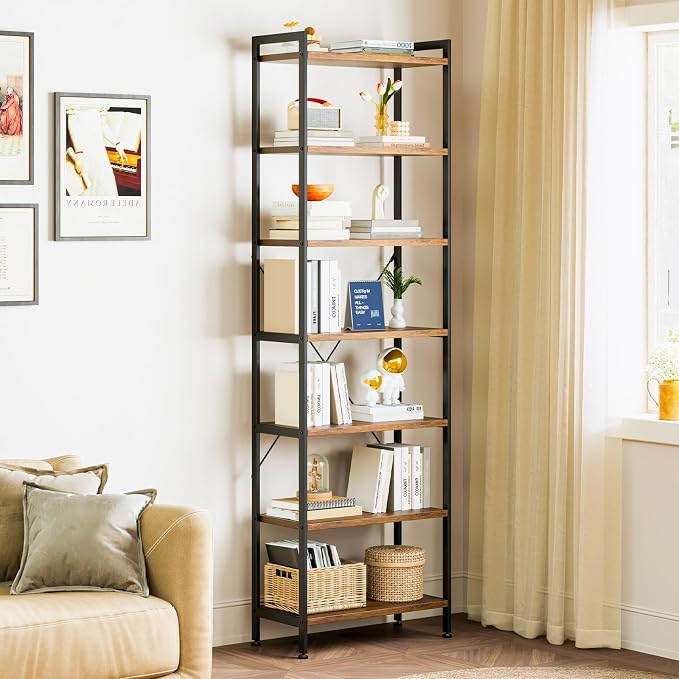 Casaottima Book Shelf, 7 Tier Tall Bookshelf, Modern Wood Bookcase Shelves - Image 3