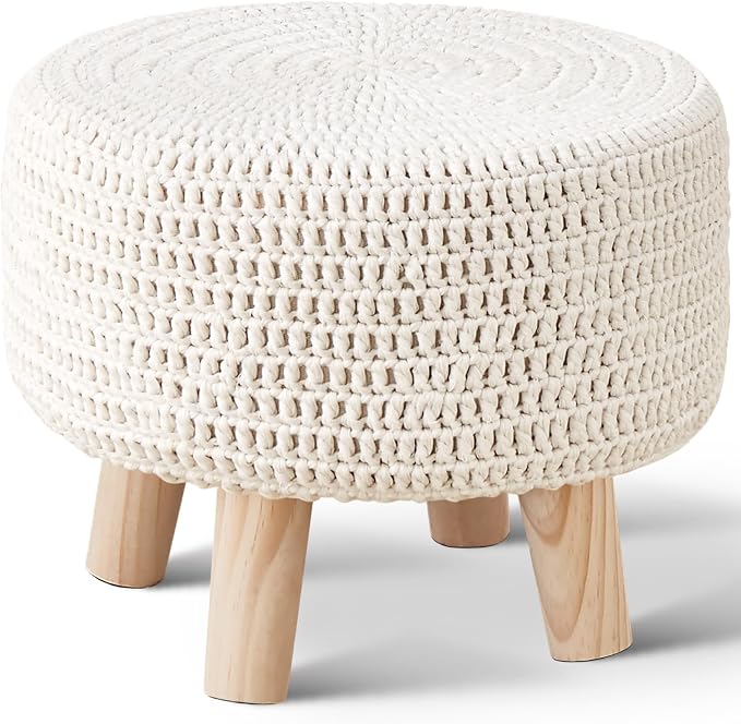 Wimarsbon Pouf Ottoman, 100% Cotton Knitted Boho Footstool, Round Footrest by Wimarsbon