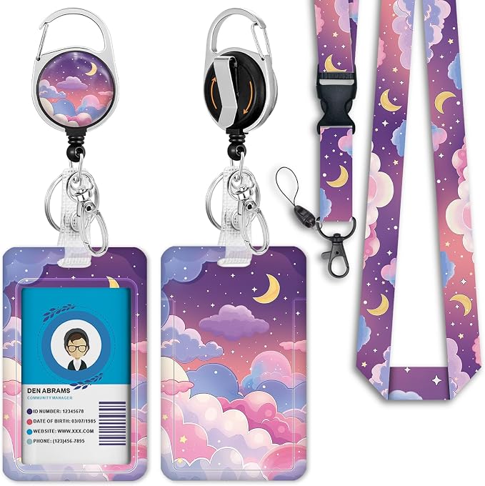 Giancomics Lanyards for Id Badges, Colorful Clouds ID Badge Holder by Giancomics