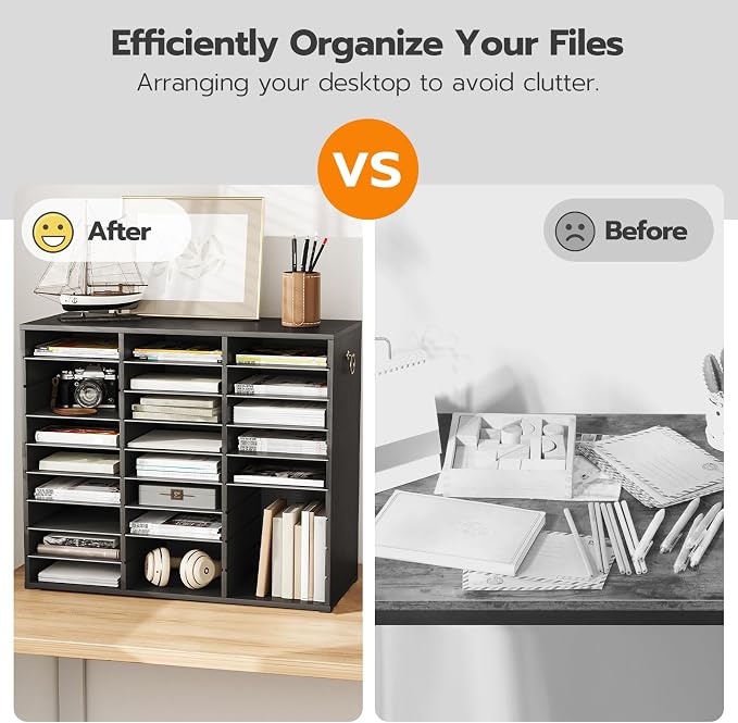HOOBRO Literature Organizer, 27 Compartments Wooden Mail Organizer, Countertop - Image 4