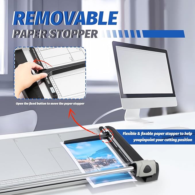 Rotary Paper Trimmer, 15 Sheets Heavy Duty Paper Trimmer, 670mm(26.37") Cutting Length, Commercial Grade Rotary Paper Cutter for Home/Office/School, Black & Silver-DeskLoop Office