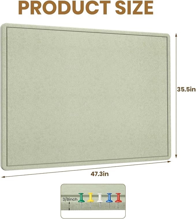 Large Bulletin Board, 48 X 36 inches Felt Board Notice Pin Board, Self-Adhesive - Image 3