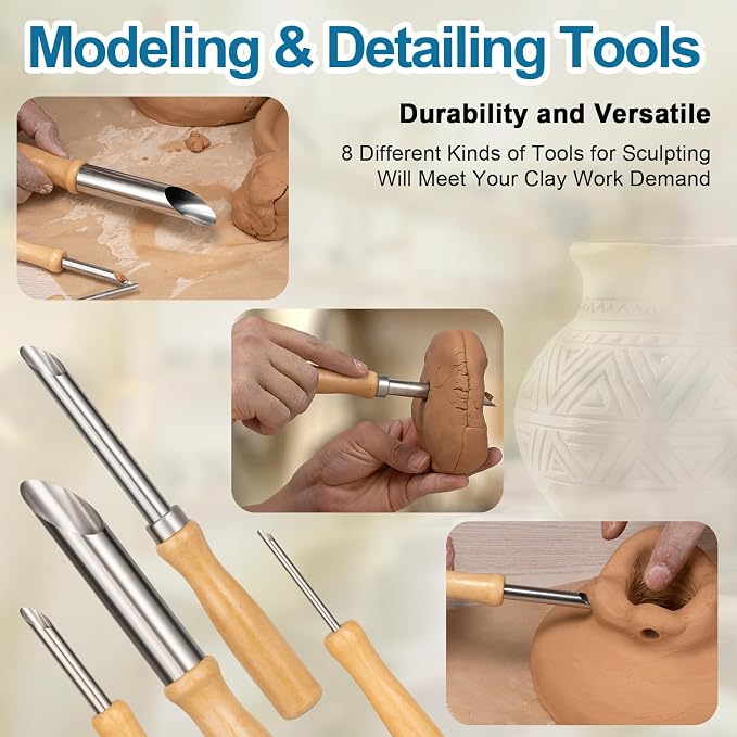 Amrules Clay Tools Kit, Wooden Handle and Stainless Steel Sculpting Tools Kit - Image 6