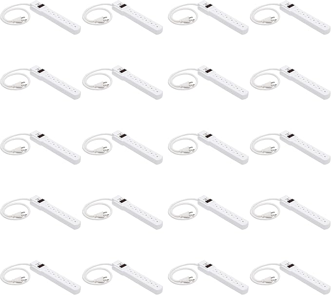 Amazon Basics Surge Protector Power Strip, 6-Outlet with 200J Protection, 2ft Extension Cord, Rectangle, White (20 Pack)-DeskLoop Office