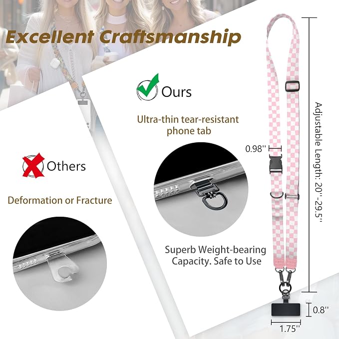 Icycay Phone Lanyard Crossbody, Cute Checkered Cell Phone Strap - Image 5