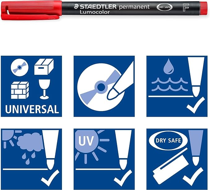 STAEDTLER 318-WP4 Lumocolor Permanent Universal Pens, Fine Point, 4 per Set - Image 6