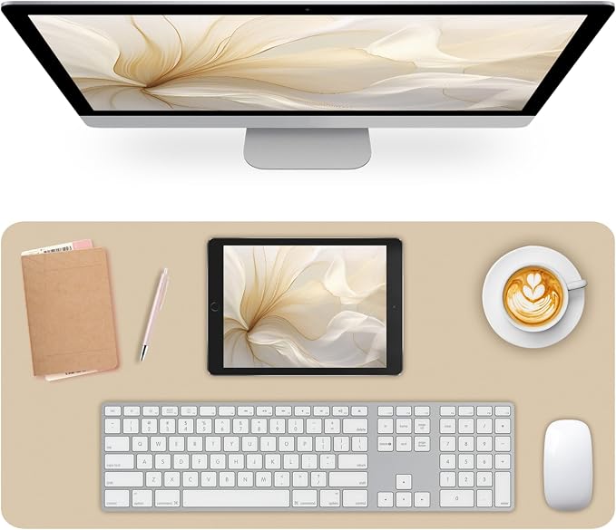 Non-Slip Desk Pad Mat, Leather Beige Desk Mat by Meetcolor