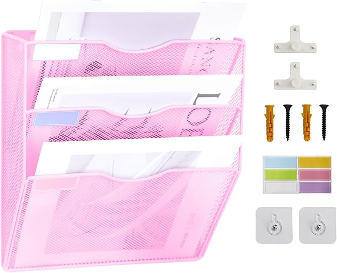 3 Pockets Mesh Wall File Holder Organizer Office Hanging File Folder Magazine by ideallife