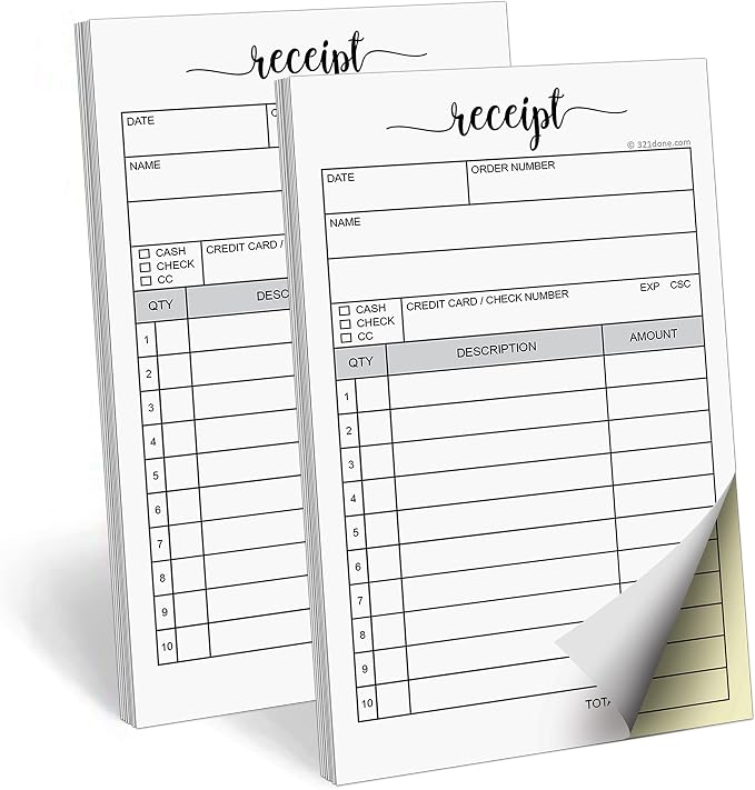 321Done Receipt Book with Carbon Copies, 2-Part Carbonless Carbon Copy Duplicate by 321Done
