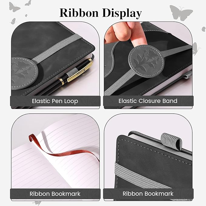 Lined Journal Notebook, A5 Hardcover Leather Journal for Men Women, 200 Pages 100 GSM Thick Paper, Journaling Notebooks for Work School Travel Note Taking, Black-DeskLoop Office