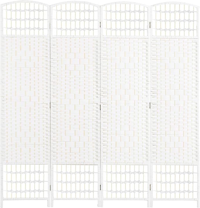 NicBex Room Divider 4 Panel Room Dividers with Woven Paper Design Partition Room Dividers and Folding Privacy Screens 5.6 FT Wall Divider for Office, Room Separation,63.6" W x 0.5" D x 67" H, White-DeskLoop Office