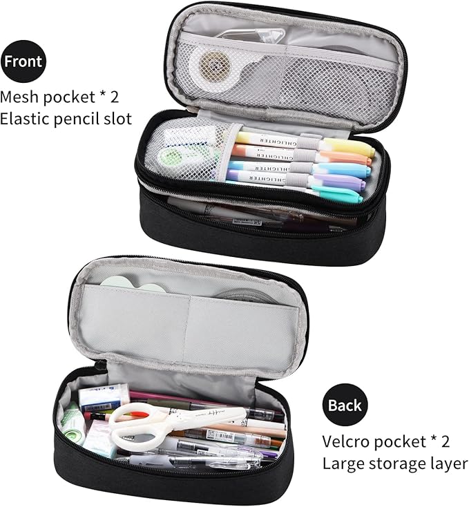 Dugio Big Pencil Case for Boys Organizer Pencil Bag with Zipper Pencil Pouch for School Teens Kids Aesthetic Large Pencil Pouch Black-DeskLoop Office