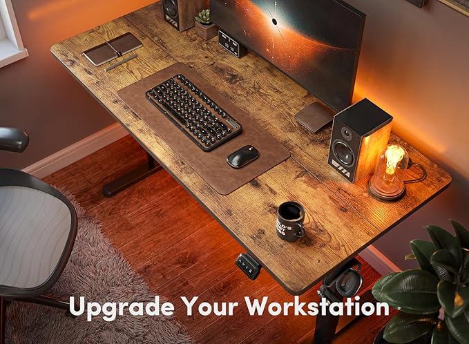 FEZIBO Electric Standing Desk, 60 x 24 Inches Height Adjustable Stand up Desk, Sit Stand Home Office Desk, Computer Desk, Rustic Brown-DeskLoop Office