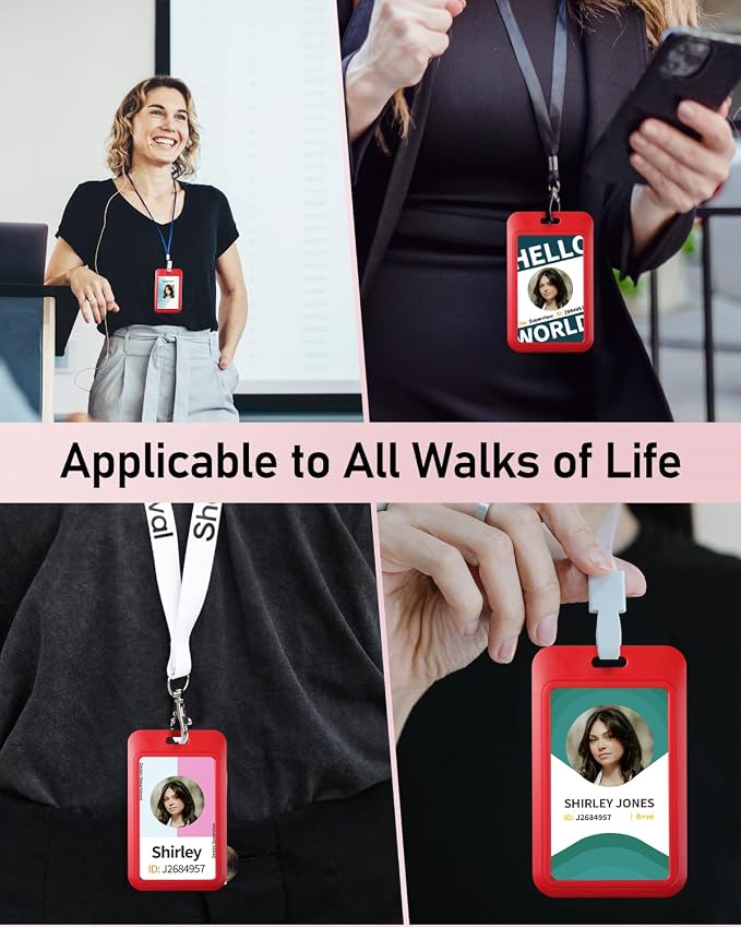 Uniclife 6 Pack Sliding ID Badge Holder Vertical Red Hard Plastic Case - Image 5