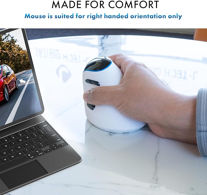 J-Tech Digital Wireless Mouse, Vertical Ergonomic Mouse with Bluetooth Dual Modes + USB Dongle + Rechargeable w/ 2.4GHz Wireless + Adjustable DPI 3200 for Laptop, Desktop, PC, Mac [V638W], White-DeskLoop Office
