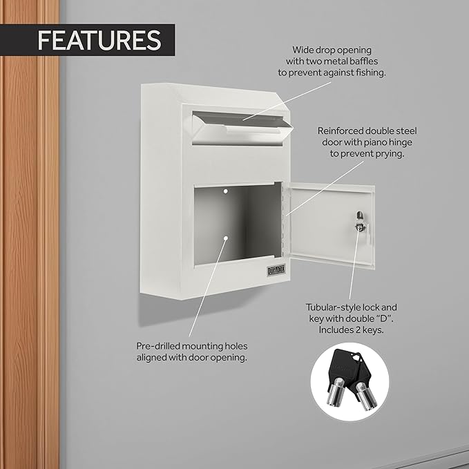 Drop Box Deposit Safe 12 x 4 x 15” Heavy Duty Steel Wall Mount Mailbox for Mail, Letters, Checks, Keys, Cash and more for Home, Office & Commercial Use (W500) (Gray)-DeskLoop Office