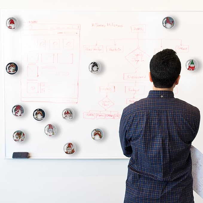 Christmas Gnomes Refrigerator Magnets 12Pcs Glass Strong Magnetic Refrigerator Magnet Fridge Sticker,Crystal Fridge Magnets Decoration for Crafts,Strong Fridge Magnets for Kitchen, School-DeskLoop Office