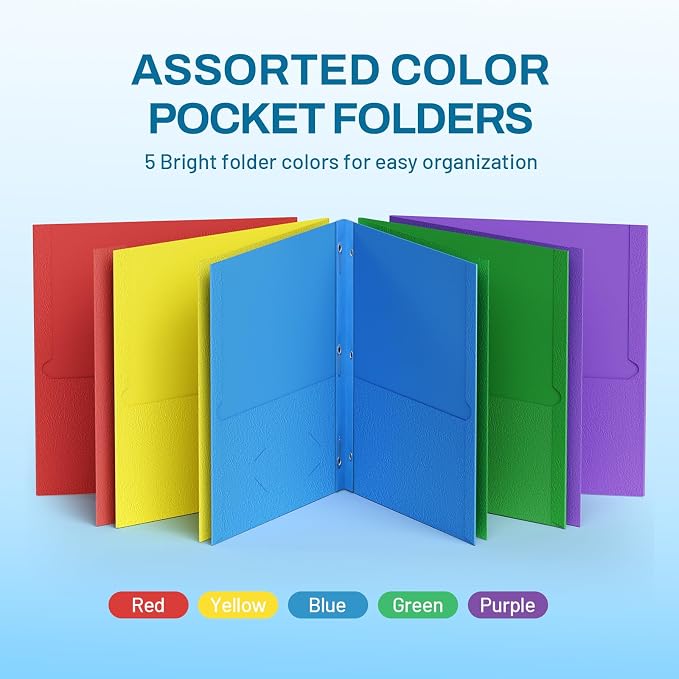 SUNEE 2 Pocket Folders with Prongs, Paper Folders with 2 Pockets and 3 Prongs - Image 3