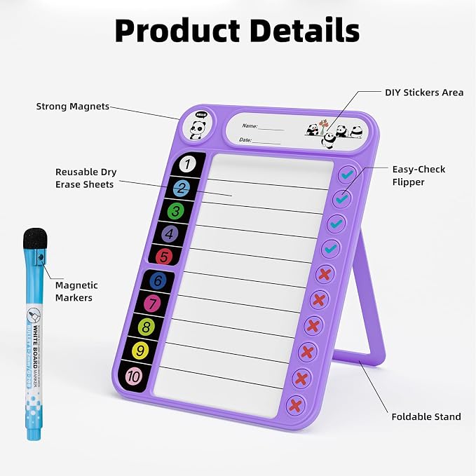 2-Pack Magnetic Chore Chart for Kids, ADHD Task Tracker Easy-Check Routine Dry - Image 3